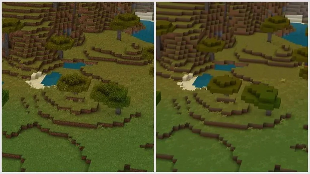Шейдеры AziFy Low Poly Chunks | Lower quality of far chunks! Minecraft BE
