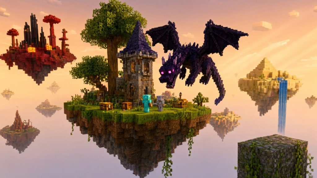 Карта Скайблок фэнтези Minecraft PE